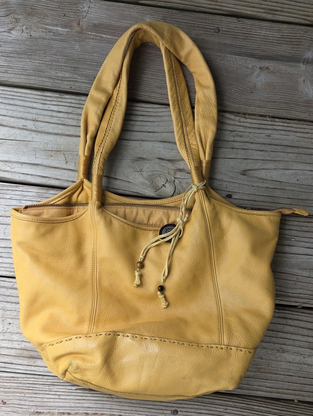 the Sak Yellow Leather Tote Bag - Hobo With Zipper.